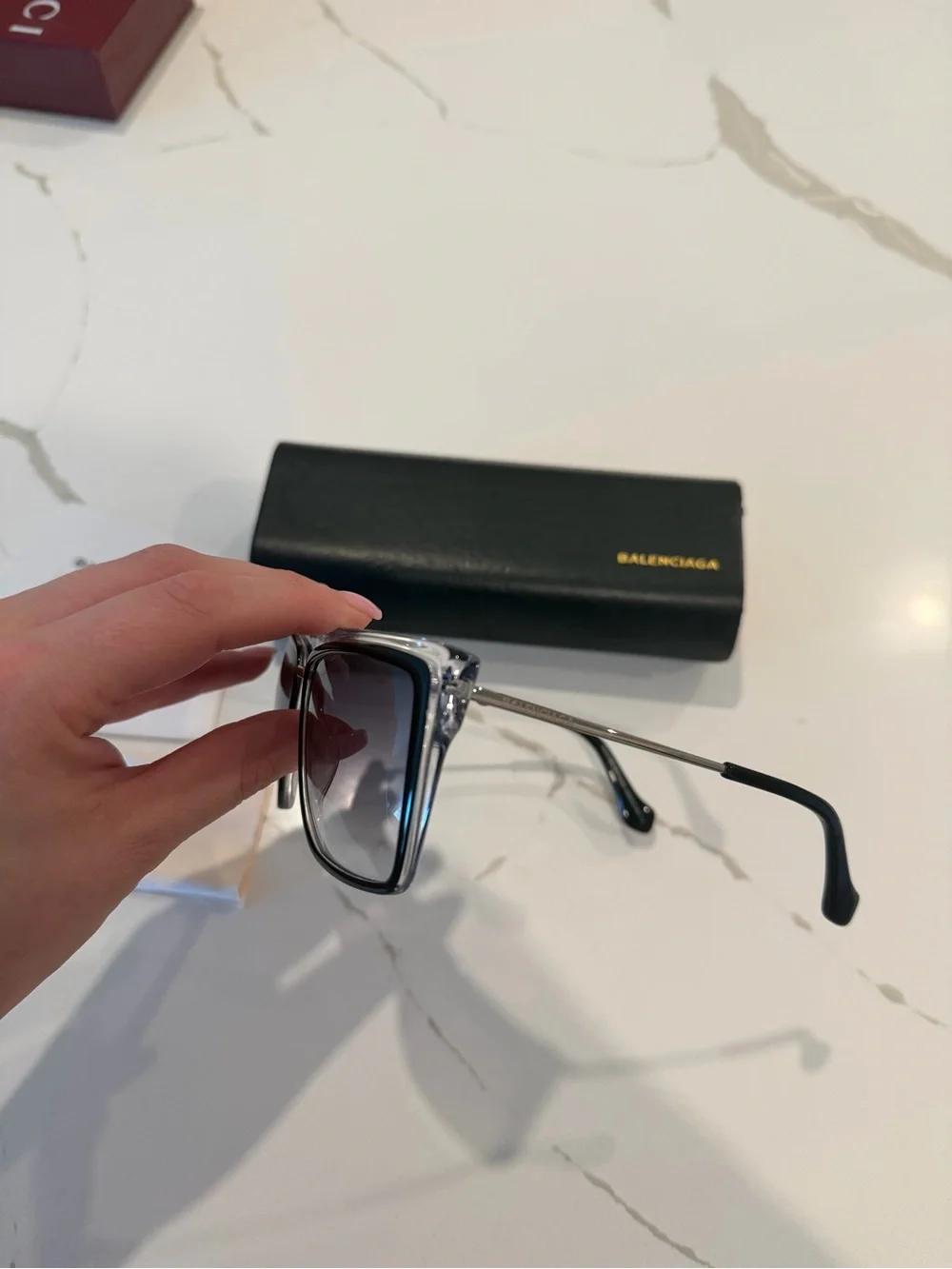 Balenciaga Clear and Black Oversized Square Sunglasses
